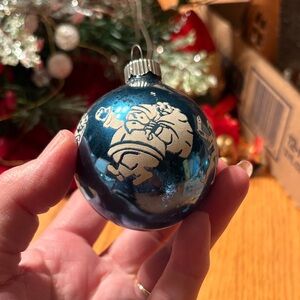 Blue Shiny Brite Christmas Ornament with Santa Design